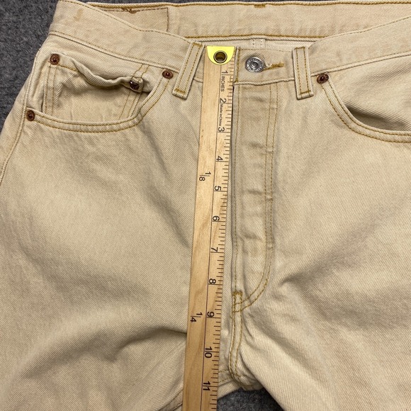Levis 501 Jeans Men 30x28 Beige Straight Classic Button Light Wash - Picture 4 of 13